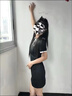LPOX裙子女POLO領(lǐng)收腰連衣裙女夏季新款修身小個(gè)子純包臀打底裙子女 黑色高品質(zhì)版夏日 M 86105斤 曬單實(shí)拍圖