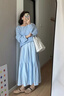 CTOX溫柔韓系穿搭一整套藍(lán)色連衣裙子女2025新款早夏季度假感套裝長裙 半裙 M 45/55kg 曬單實(shí)拍圖
