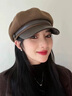 卿卿語絲 QININYUSI日系復古皮檐拼接毛呢八角帽子女韓版網(wǎng)紅秋冬氣質(zhì)百搭畫家貝雷帽 咖啡色 M 曬單實拍圖