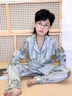 莫代爾新款真絲睡衣男童長(zhǎng)袖套裝春秋薄款夏季兒童家居服夏款帥氣男孩空 419提花寬條 140cm 曬單實(shí)拍圖