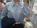 茯見襯衫女2025春秋季長袖襯衣女修身面試通勤職場正裝襯衫女上衣女 藍色 L 曬單實拍圖