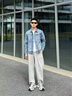 gxg.jeans男裝牛仔夾克 藍色復古水洗寬松休閑翻領(lǐng)外套 25春新品 藍色 L (175) 曬單實(shí)拍圖