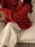 DXOT200斤胖MM慵懶風(fēng)V領(lǐng)寬松安哥拉紅麻花毛衣女學(xué)生秋冬外穿百搭針織 紅色毛衣 M 建議 98-110斤 曬單實(shí)拍圖