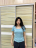 柯蘭娜純棉正肩短袖t恤女裝2025春夏季新款方領(lǐng)顯瘦小個(gè)子獨(dú)特上衣 海域藍(lán)方領(lǐng) 均碼 【適合80-120斤】 曬單實(shí)拍圖