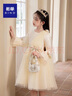 彬單兒童禮服春秋長(cháng)袖公主裙女童主持人鋼琴演出服8188 香檳色 150  曬單實(shí)拍圖
