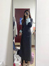 渾小象針織連衣裙女春秋季配大衣內(nèi)搭打底裙子2024新款高級長裙冬裙純欲 撞色長袖針織連衣裙【藍(lán)拼灰】 L 建議105-130斤 曬單實拍圖
