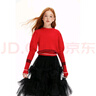 ELLE KIDS童裝 泡泡袖新年宮廷風(fēng)紅毛衣女兒童秋季收腰針織衫上衣 紅色 165 (M) 曬單實(shí)拍圖