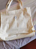 汀妲【帶拉鏈】厚實(shí)大容量純色購物袋休閑文藝單肩包女特大號收納包手提包簡(jiǎn)約百搭帆布包 米白色（加大號-拉鏈版）很大 曬單實(shí)拍圖