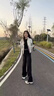 DGOV黑色拼接高腰闊腿牛仔褲女秋季加絨寬松顯瘦直筒拖地褲子 黑色zt S 曬單實(shí)拍圖