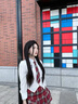 茉衣雅（MOYIYA）春秋季學(xué)院風(fēng)套裝女jk制服長(cháng)袖收腰短款上衣女高腰半身褲裙兩件套 襯衫+格子裙褲兩件套送領(lǐng)帶 S 曬單實(shí)拍圖