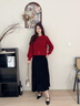 香影葡萄釘珠紅色毛衣女寬松慵懶風(fēng)2025秋裝新款本命年針織衫上衣 紅色 S 曬單實(shí)拍圖