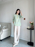 布符（Cloth Fu）布符2025年春季原創(chuàng)設(shè)計新款女士米白亮光松緊腰直筒褲百搭休閑褲 米白 M 曬單實拍圖