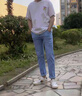 AEMAPE/美國蘋果 高端淺色牛仔褲男秋季修身直筒韓版彈力休閑長褲子男 淺天藍(lán)色 34 曬單實(shí)拍圖