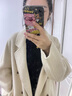 三彩女裝2024冬季新款西裝領(lǐng)寬松長款雙面呢大衣毛呢外套羊毛女 米白色 XS 150/76A 曬單實拍圖