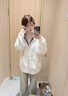 夏雨瑤美式高街格子連帽衛衣女2025春秋新款oversize韓系慵懶風(fēng)外套 白色 加絨 M 曬單實(shí)拍圖