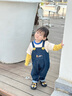 幼歌（YOUGE）【軟牛仔】嬰幼兒休閑卡通字母口袋寬松柔軟直筒潮牛仔背帶褲 牛仔藍 (66-90開(kāi)檔扣） 90 cm 曬單實(shí)拍圖