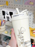 蕉加高顏值水杯陶瓷內(nèi)膽鈴蘭花吸管杯便攜三飲水杯送女友七夕節(jié)伴手禮 鈴蘭花【陶瓷內(nèi)膽+提繩】500ml 曬單實(shí)拍圖