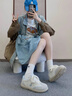 思倫鳥(niǎo)小熊刺繡板鞋女款2025新款春秋季百搭輕便小白鞋復(fù)古厚底德訓(xùn)女鞋 米藍(lán)色 37 曬單實(shí)拍圖