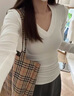 沂懿長(cháng)袖t恤女內搭v領(lǐng)打底衫可外穿2025新款秋季辣妹修身上衣黑白正肩 正肩V領(lǐng)長(cháng)袖T恤【白色】 L 【建議105-120斤】 曬單實(shí)拍圖