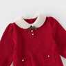 戴維貝拉女童裙子秋冬可機洗燈籠袖新年圣誕紅色毛衣連衣裙 曬單實(shí)拍圖