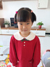 戴維貝拉女童裙子秋冬可機洗燈籠袖新年圣誕紅色毛衣連衣裙 曬單實(shí)拍圖