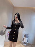 她芙（tafu）品牌女裝西裝連衣裙女2025春秋新款氣質(zhì)修身顯瘦赫本風(fēng)長袖小黑裙 黑色 M 100-110斤 曬單實拍圖