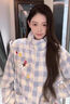 另約珊瑚絨睡衣女款冬季加絨加厚法蘭絨可愛(ài)臘腸狗立領(lǐng)開(kāi)衫套裝家居服 5109 格子小狗 XL 曬單實(shí)拍圖