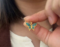 賽菲爾18K金吊墜女款蜜閃琺瑯蝴蝶掛墜彩金吊墜送生日禮物 吊墜款-贈送鍍金銀鏈 曬單實(shí)拍圖