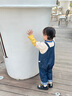 幼歌（YOUGE）【軟牛仔】嬰幼兒休閑卡通字母口袋寬松柔軟直筒潮牛仔背帶褲 牛仔藍 (66-90開(kāi)檔扣） 90 cm 曬單實(shí)拍圖