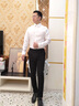 沙馳（SATCHI）男裝男士長(cháng)袖襯衫春季新款純棉商務(wù)免燙職場(chǎng)條紋修身白襯衣 漂白 40 （175/75kg） 曬單實(shí)拍圖