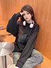 衛(wèi)衣男女同款情侶秋冬2025新款潮流寬松圓領(lǐng)套頭長袖女百搭休閑 港元素BK25薄款黑色 XL 曬單實拍圖