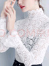 KAHTOP2025秋冬新款白色高領(lǐng)蕾絲打底衫女長(cháng)袖內搭喇叭袖網(wǎng)紗上衣DJC 白色 薄款 M碼(建議85-95斤) 曬單實(shí)拍圖