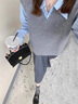 浪莎灰色V領針織馬甲背心女2024秋冬新款小個子寬松外搭疊穿坎肩毛衣 毛衣 M 曬單實拍圖