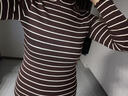 金三塔基礎(chǔ)打底衣女真絲絹棉氨綸條紋保暖上衣NZFDD725 咖啡撞香米條 XL 曬單實(shí)拍圖