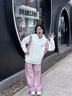 DGOV高街粉色條紋休閑褲女春秋寬松直筒工裝褲女闊腿褲美式垂感衛(wèi)褲女 粉色zt S 【70-95斤】 曬單實拍圖