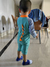 Yinbeler連體嬰兒泳衣男童泳衣游泳衣男童長(cháng)袖兒童泳衣男小童寶寶沙灘溫泉 湖藍（連體泳衣+帽） 100 (M) 4碼身高90-100cm 曬單實(shí)拍圖