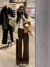 棉致窄版燈芯絨加絨褲子女秋冬季寬松直筒休閑褲女士小個(gè)子高腰垂感 913咖色【加絨高品質(zhì)33.5】 L 105-115斤 曬單實(shí)拍圖
