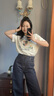 ELAND【索羅娜涼感】衣戀T恤女胸口玫瑰花圓領短袖2025夏季新款 象牙白/白色(39)Ivory S /160 曬單實拍圖