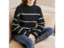 百圖betu女裝秋季新款毛針織衫圓領(lǐng)條紋拼色開(kāi)衫外套女2409T38 黑白條 XS 曬單實(shí)拍圖