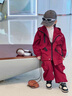 G.duck童裝男童套裝春秋季新款兒童外套工裝褲韓版休閑中小童男孩衣服 紅色 100 （建議身高90cm 3-4歲）cm 曬單實(shí)拍圖