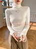 啄木鳥(niǎo)德絨高領(lǐng)緊身打底衫女秋冬百搭顯瘦內搭修身長(cháng)袖t恤上衣 白色 2XL 曬單實(shí)拍圖
