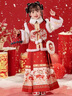 安妮優(yōu)兒（Anneyol）漢服女童秋冬蛇年2025古裝明制馬面裙喜慶過(guò)年衣服紅女寶寶拜年服 紅色+圓形毛領(lǐng)+掛包 140 曬單實(shí)拍圖