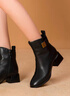 金利來(lái)（Goldlion）女靴時(shí)裝靴秋冬牛皮粗跟瘦瘦靴子圓頭中跟舒適短靴女黑色加絨37 曬單實(shí)拍圖