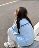 嬌茹妮（JIAORUNI）美式復古日系藍色短袖t恤女ins潮牌夏季新款寬松oversize情侶上衣 天藍色（260克100%純棉重磅） XL (125—140斤） 曬單實拍圖
