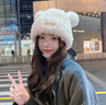 SOMUBAY毛絨針織帽子女秋冬季可愛(ài)小熊帽加厚保暖甜美顯臉小百搭包頭帽 駝色帶標 曬單實(shí)拍圖