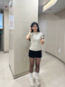 NOME螺紋棉圓領短袖t恤女春夏正肩少女感修身上衣女 麻灰色 XL  曬單實拍圖