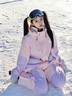 酷峰新款韓版滑雪服男女加厚保暖防水單雙板裝備分體滑雪衣褲情侶雪衣 粉紫心套裝  XS 曬單實(shí)拍圖