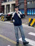 ZMEX拼色休閑外套男夏季春秋港風潮流寬松運動學生夾克男士外套 藏青色 L （110-130斤） 曬單實拍圖