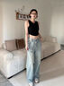 ICH MODE美式復(fù)古寬松牛仔褲女2025新款直筒闊腿工裝褲休閑褲子男 淺藍(lán)色 XS 曬單實(shí)拍圖