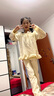 G.DUCKKIDS童裝女童睡衣春秋季新款中大童長(zhǎng)袖長(zhǎng)褲兒童家居服小女孩兩件套 杏色 160 曬單實(shí)拍圖